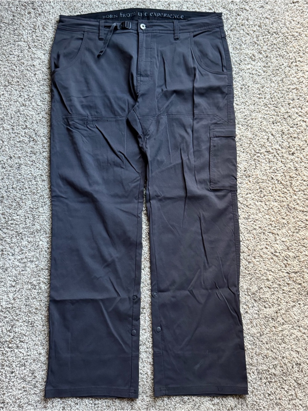 prAna Men’s Gray Cargo Pants 36W Nylon Canvas Belted Flat Front Straight Leg
